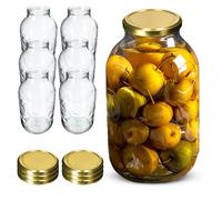 KADAX - Lote de 6 tarros de almacenamiento redondos de cristal, 5 L, para insertar con tapa de rosca, para mermelada, conserva, conserva, color dorado