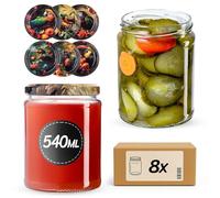KADAX - Lote de 8 tarros de conserva, redondos, 540 ml, con tapa de rosca fi82 mm, para conservación, conservación y almacenamiento (aves exóticas)