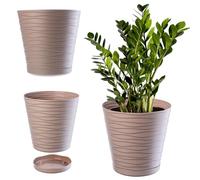 KADAX Maceta con platillo, Maceta de Interior, Maceta Ligera, Maceta de plástico, Maceta Redonda para Flores, Plantas, casa, Jardinera (30cm, Beige)