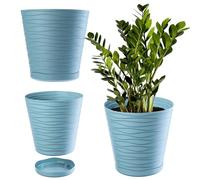 KADAX Maceta con platillo, macetero para Interior, Ligero macetero de plástico, Redondo, para Flores, Plantas, casa, macetero (21 cm, Menta)
