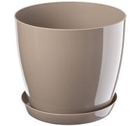 Maceta KADAX con posavasos, de plástico, redonda, 18 cm, beige