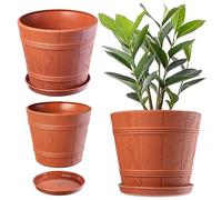KADAX Maceta con plato, cubículo para plantas en interiores y exteriores, se vende resistente a la intemperie de plástico, overpot para flores, jardín, balcón (22 cm de diámetro, terracota)