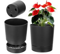 KADAX Maceta con plato, diámetro de 20 cm, maceta de plástico para interiores, maceta con superficie mate para plantas de interior (negro)