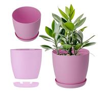 KADAX Maceta con Plato, Maceta Redonda de plástico, Maceta Mate para Cactus, helechos, Maceta Brillante para balcón, apartamento y terraza (30 cm, Rosa)