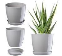 KADAX Maceta con plato, maceta redonda para interiores, elegante maceta de plástico, maceta ligera para flores y plantas para el hogar (18 cm de diámetro, color gris)