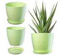 KADAX Maceta con plato, maceta redonda para interiores, elegante maceta de plástico, maceta ligera para flores y plantas para el hogar (20 cm de diámetro, color verde claro)