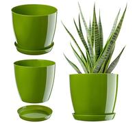 KADAX Maceta con plato, maceta redonda para interiores, elegante maceta de plástico, maceta ligera para flores y plantas para el hogar (20 cm de diámetro, color verde)