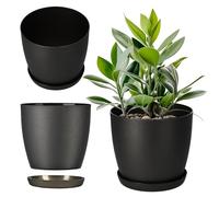 KADAX Maceta con Plato y Redonda de Plástico para Cactus y Helechos, Macetas Brillantes para Balcón, Apartamento y Terraza (30 cm, Antracita)