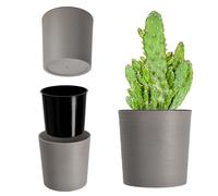 KADAX Maceta con virutas de madera, elegante maceta con incrustación, maceta, macetero, macetero, protector de maceta para salón, oficina (19 cm, gris)