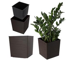 KADAX Maceta cuadrada, maceta grande para uso en interiores y exteriores, maceta de plástico ligera con inserto para plantas de interior (25,7 cm, marrón)
