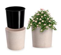 KADAX Maceta de 25 cm con virutas de madera, elegante maceta con incrustación, maceta, macetero, macetero, protector de maceta para salón, oficina (crema)