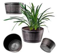 KADAX Maceta de 50 cm de diámetro, de plástico resistente a la intemperie, redonda en imitación de madera, maceta decorativa para jardín, balcón, terraza (marrón)