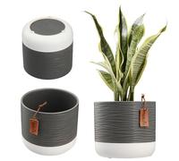 KADAX Maceta de cerámica en 2 variantes de color, overpot con estampados decorativos, taburete de cerámica, para plantas de interior (16 cm, gris)
