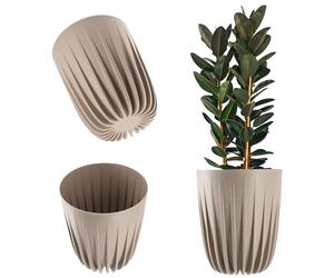 KADAX Maceta de plástico con materiales naturales, macetas modernas con patrón geométrico, maceta redonda con inserción, maceta de flores natural, maceta alta (30 cm, latón)
