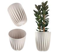 KADAX Maceta de plástico con Materiales Naturales, Moderna Maceta para Plantas con diseńo geométrico, Maceta Redonda con Inserto, Natural, Maceta Alta (diámetro de 30 cm, Color Blanco)