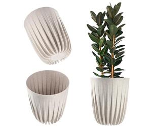 KADAX Maceta de plástico con Materiales Naturales, Moderna Maceta para Plantas con diseńo geométrico, Maceta Redonda con Inserto, Natural, Maceta Alta (diámetro de 30 cm, Color Blanco)