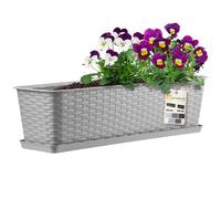 KADAX Maceta de Plástico de Imitación Ratán para Exterior, Macetero Rectangular con Platillo para Ventana, Jardinera para Balcón (Gris, 60 cm)