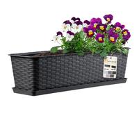 KADAX Maceta de Plástico de Imitación Ratán para Exterior, Macetero Rectangular con Platillo para Ventana, Jardinera para Balcón (Antracita, 60 cm)