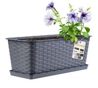 KADAX Maceta de Plástico de Imitación Ratán para Exterior, Macetero Rectangular con Platillo para Ventana, Jardinera para Balcón (Grafito, 40 cm)