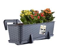 KADAX Maceta de Plástico Imitación Ratán, Macetero Rectangular con Platillo y Soportes para Exterior, Jardinera Colgante para Balcón (Grafito, 60 cm)