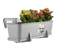 KADAX Maceta de Plástico Imitación Ratán, Macetero Rectangular con Platillo y Soportes para Exterior, Jardinera Colgante para Balcón (Gris, 60 cm)