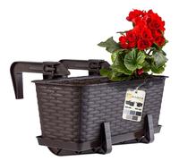 KADAX Maceta de Plástico Imitación Ratán, Macetero Rectangular con Platillo y Soportes para Exterior, Jardinera Colgante para Balcón (Marrón, 40 cm)
