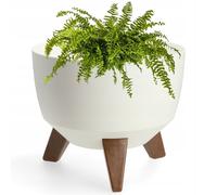 KADAX Maceta Decorativa de Plástico con Soporte Integrado, Macetero con Tres Patas de Imitación Madera para Interior y Exterior (Blanco, 24 cm)