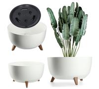 KADAX Maceta Decorativa de Plástico con Soporte Integrado, Macetero con Tres Patas de Imitación Madera para Interior y Exterior (Blanco, 47 cm)