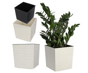 KADAX Maceta de plástico, maceta de jardín resistente a la intemperie para balcón, terraza, interior, maceta ligera con bandeja, macetero para plantas y flores (crema, altura: 19 cm)