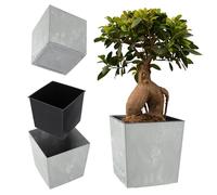 KADAX Maceta de plástico resistente a la intemperie para balcón, terraza, interior, maceta ligera con inserción, maceta para plantas, maceta para flores (hormigón gris, altura: 19,5 cm), K9936