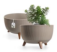 KADAX Maceta Decorativa de Plástico con Soporte Integrado, Macetero con Tres Patas de Imitación Madera para Interior y Exterior (Beige, 39.5 cm)