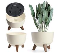 KADAX Maceta Decorativa de Plástico con Soporte Integrado, Macetero con Tres Patas de Imitación Madera para Interior y Exterior (Crema, 24 cm)