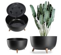 KADAX Maceta Decorativa de Plástico con Soporte Integrado, Macetero con Tres Patas de Imitación Madera para Interior y Exterior (Negro, 47 cm)