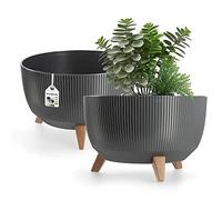 KADAX Maceta Decorativa de Plástico con Soporte Integrado, Macetero con Tres Patas de Imitación Madera para Interior y Exterior (Gris Oscuro, 39.5 cm)