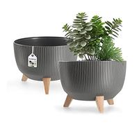KADAX Maceta Decorativa de Plástico con Soporte Integrado, Macetero con Tres Patas de Imitación Madera para Interior y Exterior (Gris Oscuro, 33 cm)