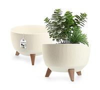 KADAX Maceta Decorativa de Plástico con Soporte Integrado, Macetero con Tres Patas de Imitación Madera para Interior y Exterior (Crema, 29 cm)