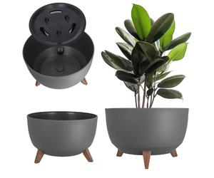 KADAX Maceta Decorativa de Plástico con Soporte Integrado, Macetero con Tres Patas de Imitación Madera para Interior y Exterior (Gris, 39.5 cm)
