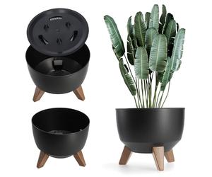 KADAX Maceta Decorativa de Plástico con Soporte Integrado, Macetero con Tres Patas de Imitación Madera para Interior y Exterior (Negro, 33 cm)