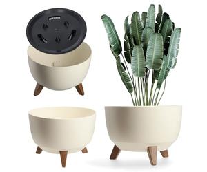 KADAX Maceta Decorativa de Plástico con Soporte Integrado, Macetero con Tres Patas de Imitación Madera para Interior y Exterior (Crema, 47 cm)
