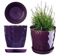 KADAX Maceta decorativa para flores y plantas con platillo, material ligero y resistente, 20 cm, morado