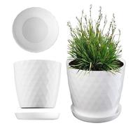 KADAX Maceta decorativa para flores y plantas con platillo, material ligero y resistente, 25 cm, blanco