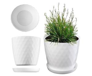 KADAX Maceta decorativa para flores y plantas con platillo, material ligero y resistente, 25 cm, blanco