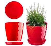 KADAX Maceta decorativa para flores y plantas con platillo, material ligero y resistente, 25 cm, rojo