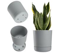 KADAX Maceta Minimalista Con Plato - Decorativa Para Flores, Cactus y Hierbas - Plástico (20 cm, Gris)