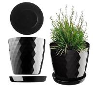 KADAX Maceta para Flores, Maceta con Base, Maceta de plástico para Interior, Macetero Redondo, Maceta Decorativa, Maceta Moderna Interior, 14 cm, Negro