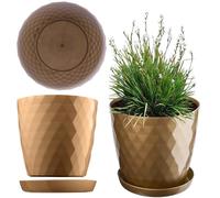 KADAX Maceta para Flores, Maceta con Base, Maceta de plástico para Interior, Macetero Redondo, Maceta Decorativa, Maceta Moderna Interior, 18 cm, Dorado