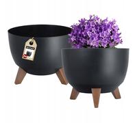KADAX Maceta redonda para flores, 29 cm, color negro, paquete de 2