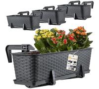 KADAX Macetas de Plástico Imitación Ratán, Maceteros Rectangulares con Platillos y Soportes para Exterior, Jardineras Colgantes (4: Antracita, 60 cm, Aprox. 48L)