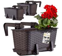 KADAX Macetas de Plástico Imitación Ratán, Maceteros Rectangulares con Platillos y Soportes para Exterior, Jardineras Colgantes (3: Marrón, 40 cm)