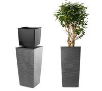 KADAX Macetero Alto de Diseño Moderno para Plantas de Interior y Exterior, Maceta Grande de Plástico, Jardinera Alta (Grafito, Texturizado, 75.5 cm)